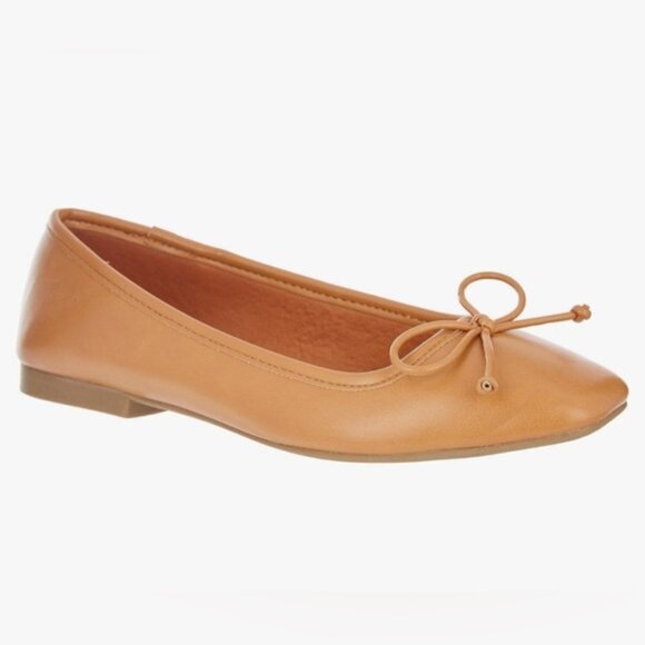 Bamboo Ballet Squared Toe Camel Brown Flats - Picture 1 of 8